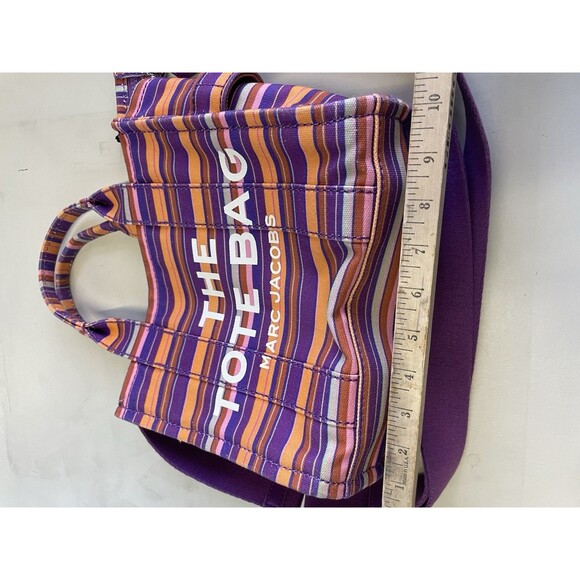 Marc Jacobs The Tote Bag Medium Violet Striped Fabric Crossbody HandBag W/ Strap - Picture 8 of 8